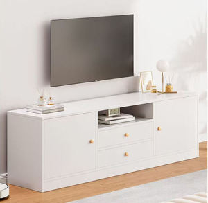 Meuble TV moderne et écologique en bois couleur noyer, console multimédia durable avec 2 tiroirs de rangement, design peu encombrant pour salon - Product Image 1