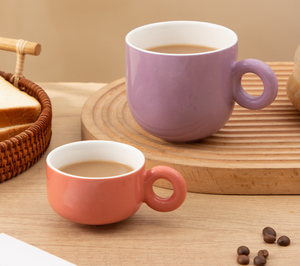 Ceramic Coffee <b>Mugs</b> Solid Color Matte Finish Round Belly Design With Ring Handle For Home Use Afternoon Tea - Product Image 1