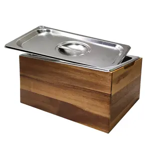 Acacia Wood Box und Küchen arbeits platte Kompost behälter mit Deckel, 1,6 Gal geruchs neutral, rostfrei 304 Edelstahl einsatz