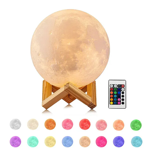 Đèn Mặt Trăng Cho Trẻ Em Đèn Ngủ 5.9 Inch 16 Màu LED 3D Star Moon Light Điều Khiển Cảm Ứng Từ Xa USB Quà Tặng Có Thể Sạc Lại