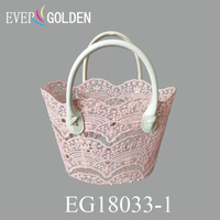 22X11X19CM Polyester écologique tissé fleur fille panier dames dentelle sac à provisions sac de plage dentelle panier avec Double poignées