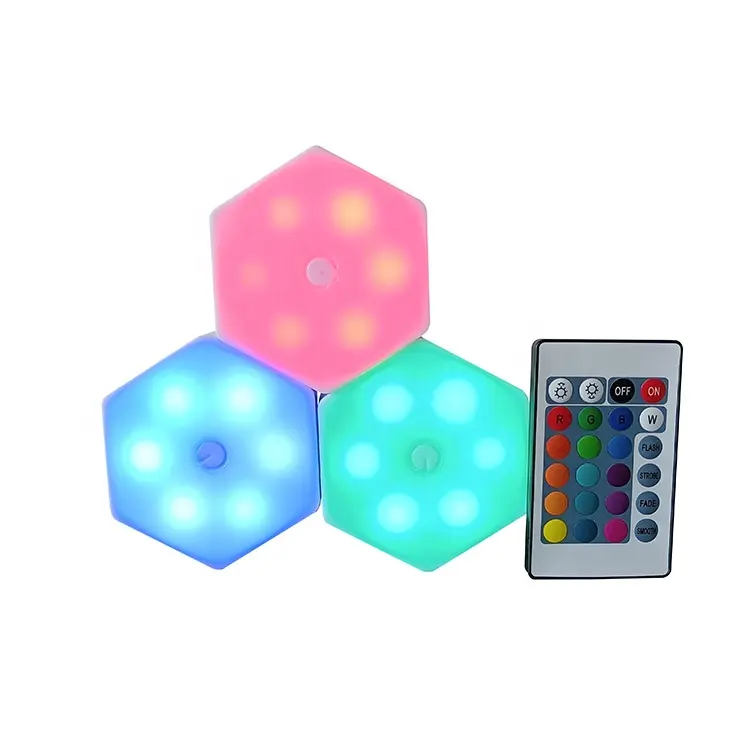 Hot Battery Set of 3 Remote Control Touch LED Puck Light Remote Tap Lamp Hexagonal Honeycomb Night Light