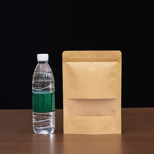Sachet Doypack en papier kraft brun refermable avec fermeture éclair, thermoscellable, pour aliments, avec fenêtre mate - Product Image 1