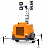 Tour d'éclairage mobile portable sur remorque avec générateur diesel hydraulique à LED, homologuée IP67, hauteur de levage 9m, en promotion