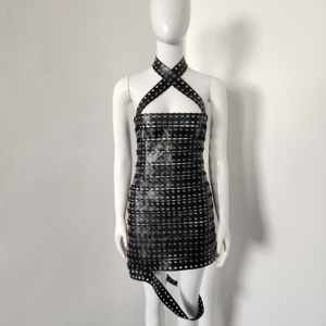 A10155 migukonfeksiyon 2025 yaz moda kız parti elbiseler yeni tasarım siyah renk Backless çapraz yaka kokteyl parti elbise - Product Image 2