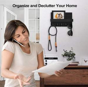 Étagère murale en bois de haute qualité, porte-clés et porte-courrier décoratif avec de grands crochets pour le salon - Product Image 6