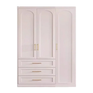 Armoire rose sur mesure pour chambre à coucher, meuble personnalisé avec coiffeuse, étagères, tiroirs et zones de suspension - Product Image 4