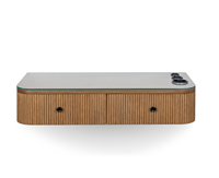 Station de coiffure moderne en bois grainé - Meuble de rangement avec tiroirs, espace de rangement et support pour outils chauffants