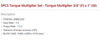 Ensemble de multiplicateurs de couple TOPTUL ANBE2432 de haute qualité - 5 pièces - Multiplicateur de couple