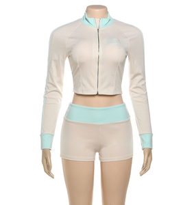 G00744C 2025 autunno sportivo <span class=keywords><strong>da</strong></span> <span class=keywords><strong>donna</strong></span> 2 pezzi Casual con ricamo a lettere a maniche lunghe + pantaloncini <span class=keywords><strong>da</strong></span> ginnastica abbinati - Product Image 2