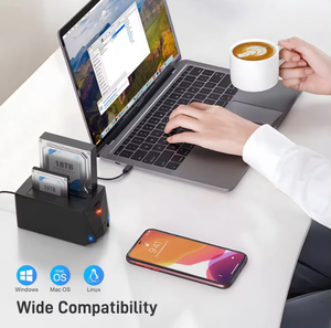 Estação de acoplamento de plástico para SSD HDD, <span class=keywords><strong>2</strong></span> baias usb 3.<span class=keywords><strong>2</strong></span> Gen1 tipo C <span class=keywords><strong>2</strong></span>.5 3.5 polegadas com função de clone offline de LED, sata ABS, acoplamento de plástico para SSD - Product Image 3