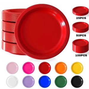 Assiettes jetables rondes en plastique solide de 7 pouces, lot de 50, couleur personnalisable pour mariages, barbecues, anniversaires, camping et desserts - Product Image 1