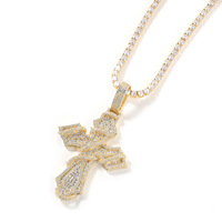 Bijoux Hip Hop TD : Pendentif Croix Épines en Laiton et Zircon, Bijoux Religieux Iced Out pour Hommes et Femmes, Pendentif Hip Hop