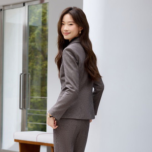 Grey Women's Suit Set Full Sleeve Wool Blend Anti-Wrinkle Elegant Professional Autumn Wear - Product Image 4