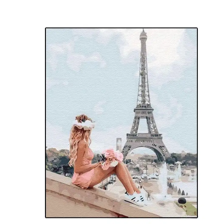 다른 유형 색깔 유화 고통 디지털 방식으로 Frameless 에펠 탑 디지털 방식으로 유화
