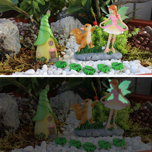 Kit de accesorios de jardín de hadas niña con trébol de ardilla figuritas en miniatura de resina DIY jardín casa de muñecas decoración de paisaje - Product Image 5