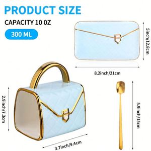 Tasse à café et à thé de luxe colorée pour le petit-déjeuner, tasse créative en céramique Kawaii en forme de sac à main avec soucoupe et cuillère - Product Image 2
