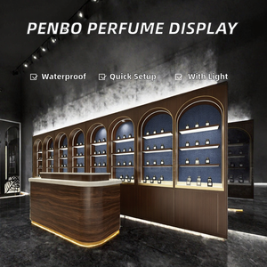 Penbo PVC Perfume Display Counter Modern Cosmetic Shop Decoration Customized Display Stand LED Lighting - Product Image 2