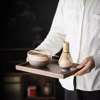Astief – Ensemble d'outils de cérémonie du matcha japonais faits main avec logo personnalisé, fouet en poterie brute et fouet en bambou naturel pour le thé matcha