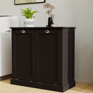 Two Compartment Tilt Out <b>Laundry</b> Sorter Cabinet Black Storage Organizer For Home Use - Product Image 1