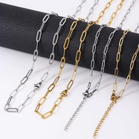 Collier chaîne trombone en acier inoxydable plaqué or 18 carats PVD, minimaliste, pour superposition, idéal pour la création de colliers à breloques DIY - Vente en gros