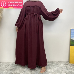 6694# Exquisite Puffy Elastic Sleeve Ladies Muslim <b>Dress</b> Casual Islamic Closed Abaya - Product Image 1