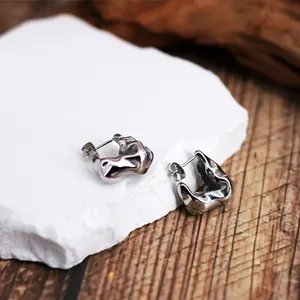 High-End Stainless Steel Irregular Pleated Earrings Fashionable Silver Design That Doesn't Fade For Wedding Or Gift