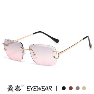 Eyewear Square <b>Rimless</b> <b>Sunglasses</b> Gold Frame PC Lens UV400 Women's Fashion - Product Image 4