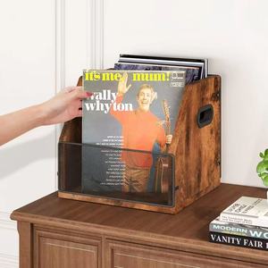 Boîte de rangement <span class=keywords><strong>pour</strong></span> disques vinyles en bois massif avec support de présentation <span class=keywords><strong>pour</strong></span> <span class=keywords><strong>CD</strong></span> et organisation de bureau à domicile - Product Image 2