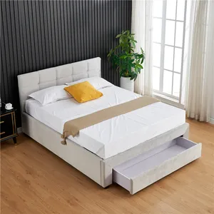 白色皮革储物床短床头板易于组装清洁彩色特大号床架豪华