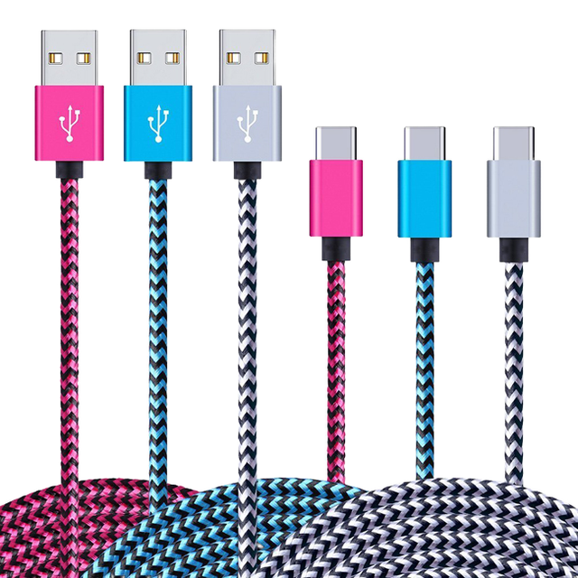Wholesale Factory Price Nylon Braided Micro Type-C 3A Charging Data Cables for Mobile Phone New Design 1m 2m 3m with PVC Jacket