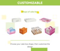 Boîte à dessert à couvercle articulé en papier pour pâtisserie, gâteaux, plats à emporter, qualité alimentaire, impression de logo personnalisée avec conception de mise en page gratuite