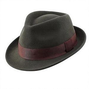 Classic Wool Fedora Hat with Burgundy Ribbon Band Unisex Adjustable Wide Brim Formal Style for Adults Four Seasons Wear - Product Image 1