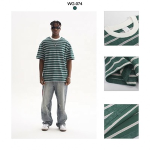 Verano Retro lavado al por mayor logotipo personalizado o-cuello camiseta en blanco Color empalme hombres camiseta a rayas - Product Image 2