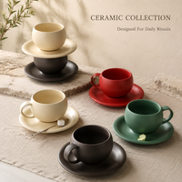 Ensemble tasse et soucoupe à latte en céramique texturée pour une présentation professionnelle du café – Commandes de couleurs personnalisées pour les acheteurs en gros mondiaux