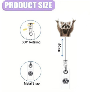 Clips pour badges en acrylique amusants, sangles rétractables, pinces crocodiles transparentes, pinces à tirette méduse rose et raton laveur, disponibles en gros. - Product Image 5