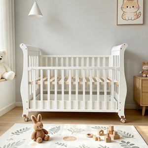 Classic Design White Wooden Sleigh Baby Crib Safety Rails Nursery Baby <strong>Cot</strong> <strong>Bed</strong> <strong>With</strong> Storage <strong>Drawer</strong> - Product Image 5
