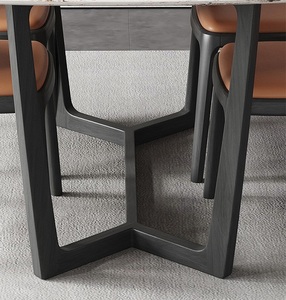 Table à manger au design nordique avec plateau en pierre sintrelée et pieds en bois massif, couleur personnalisable pour salle à manger - Product Image 6