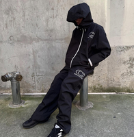 Ensemble survêtement coupe-vent surdimensionné personnalisé avec capuche, pantalon large à plis contrastants, en nylon mat, logo brodé, OEM