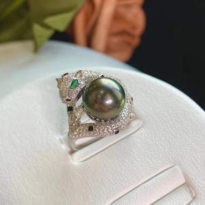 Bague de la série Lingbao avec un design de perle en argent pur S925 dominant, plaqué or 18 carats, serti, taille 12-13 mm - Product Image 3