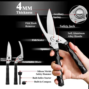 Professional Multifunctional Stainless Steel Kitchen Poultry Scissors Aluminum Black Handle Kitchen Poultry Scissors