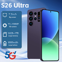 Smartphone S26 Ultra Shenzhen 7,3 pouces 90Hz Android 15 16 Go 1 To 108 MP 8800 mAh Deca Core 5G Double SIM Carte TF Face ID Écran LED