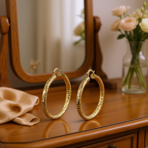 Golden Geometric <b>Hoop</b> <b>Earrings</b> For Women Classic Everyday Wear <b>Fine</b> Jewelry Gold <b>Earrings</b> - Product Image 2