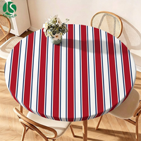 Nappe ajustée antidérapante en PEVA avec dos en flanelle, imprimé rayures verticales patriotiques, pour la fête du Travail, pour l'extérieur, la véranda, anti-poussière, ronde