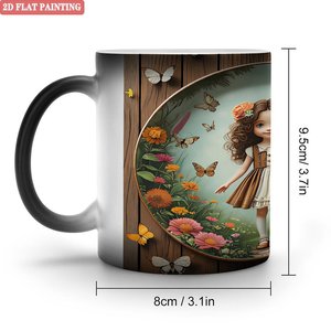 Mug en céramique noir givré 11oz, tasse à sublimation thermosensible avec motif floral de fille, peinture plate 2D - Product Image 1