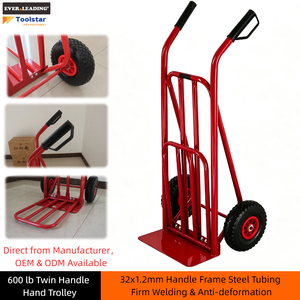 Carretilla de mano de doble manija de 600 lb con doble plataforma de sujeción, ruedas neumáticas 10 x 3.50-4, metálica, OEM - Product Image 1