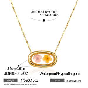 Collana J&<span class=keywords><strong>D</strong></span> Jewelry in acciaio inossidabile placcato <span class=keywords><strong>oro</strong></span> 18 carati con fiore ovale essiccato, vero fiore rosa arancione conservato in resina. - Product Image 6