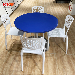 Màu Xanh Bàn Ăn Nhà Máy Bán Buôn Hiện Đại Bàn Acrylic Rắn Bề Mặt Bảng Thiết Kế Đơn Giản Cho Nhà Hàng Khách Sạn - Product Image 3