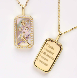 Kalung liontin merek kartu <span class=keywords><strong>tarot</strong></span> Zircon Enamel warna-warni persegi beruntung kalung berlapis emas 18K baja tahan karat - Product Image 6