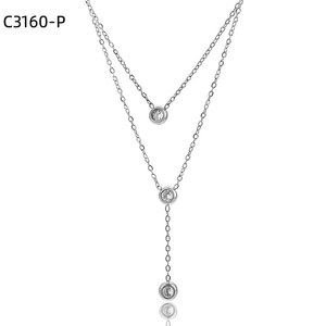 Amy Amy Fashion Pendant Necklace Stainless Steel Rhodium Plated Cubic Zirconia Round Stone Classic Style For Women Party - Product Image 1